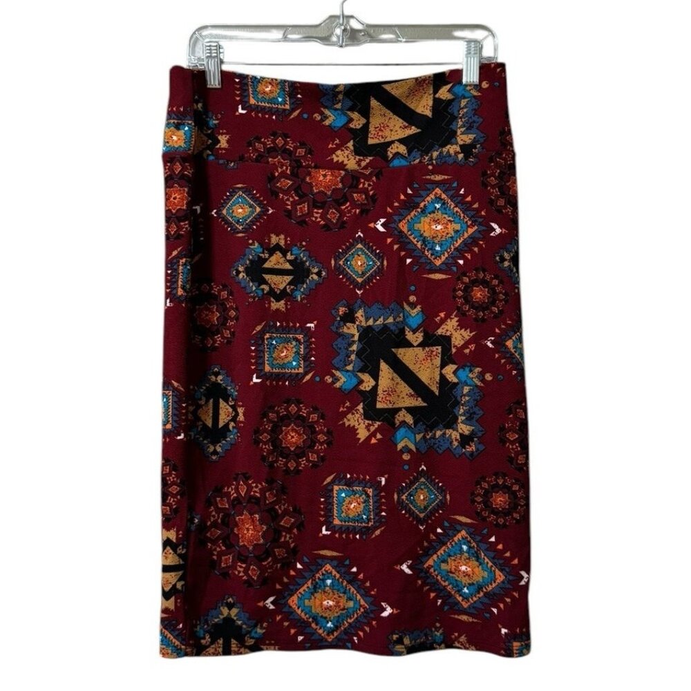 LuLaRoe Womens Size Large Skirt Spun Polyester Aztec Western Colorful Country